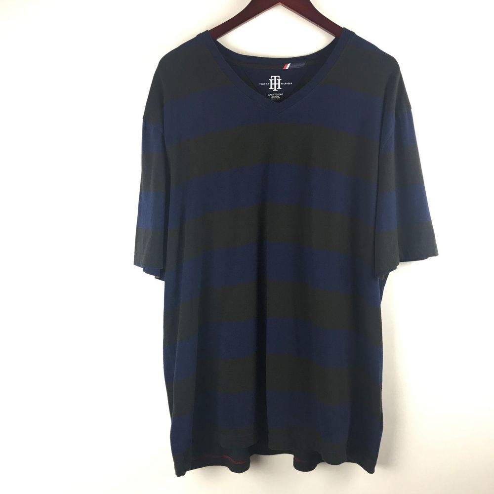 Tommy hilfiger Mens black & blue Vneck striped Tshirt XXL